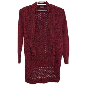 Eddie Bauer Sweater Cardigan Womens Sz XL Red Black Knit Open Front Long Sleeve